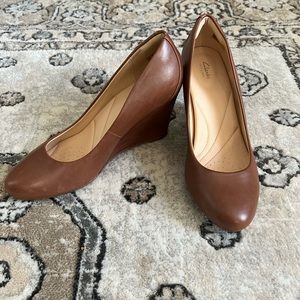 Clarks leather wedge heels